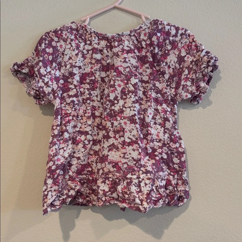 Jessica Simpson Girl Pink Floral Boho Blouse Flutter Sleeve Button Front Top 5/6